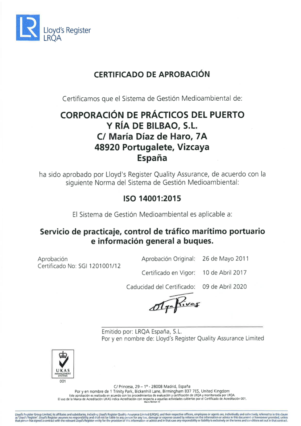 Certificado en ISO 14001:2004