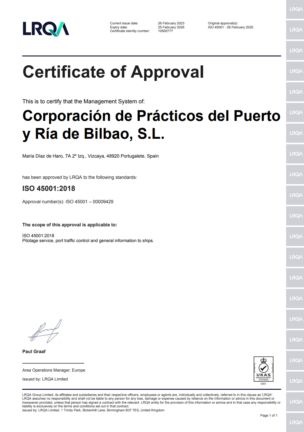 Certificado ISO 45001:2018